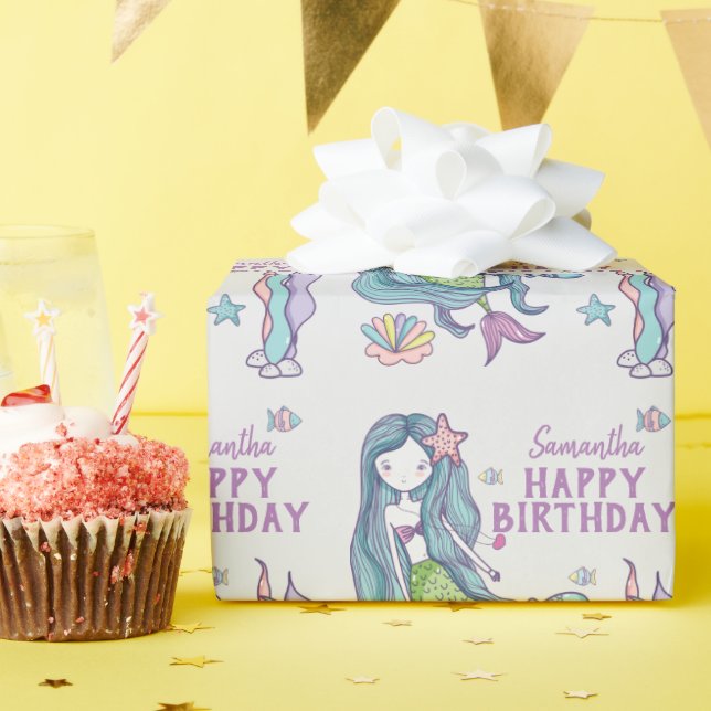 Mermaid Happy Birthday Personalised Wrapping Paper (Birthday Party)