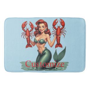 Mermaid Holding Lobsters Thunder_Cove Bath Mat