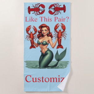 Mermaid Holding Lobsters Thunder_Cove Beach Towel
