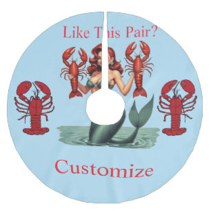 Mermaid Holding Lobsters Thunder_Cove Brushed Polyester Tree Skirt