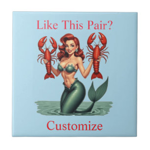 Mermaid Holding Lobsters Thunder_Cove Ceramic Tile