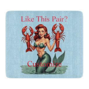 Mermaid Holding Lobsters Thunder_Cove Cutting Board