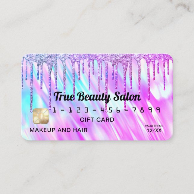 Mermaid Holographic Glitter Drips Gift Credit Business Card (Front)