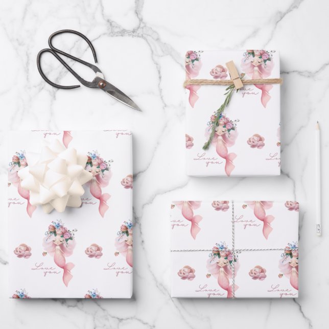 Mermaid I Love You Wrapping Paper Set (Front)