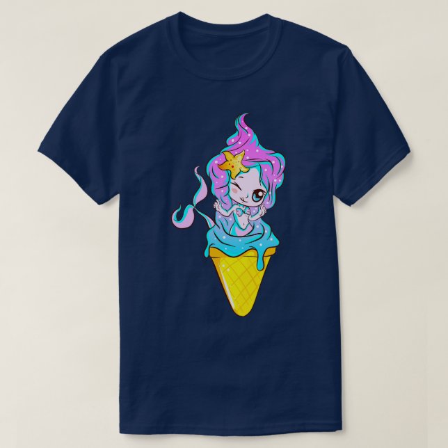 Mermaid Ice Cream Cone Cute Magical Mythical T-Shirt (Design Front)