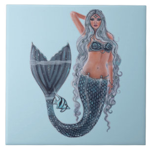 Mermaid icy waters art by Renee Lavoie Ceramic Tile