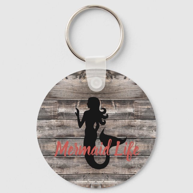 MERMAID image on rustic wood | Key Ring (Front)