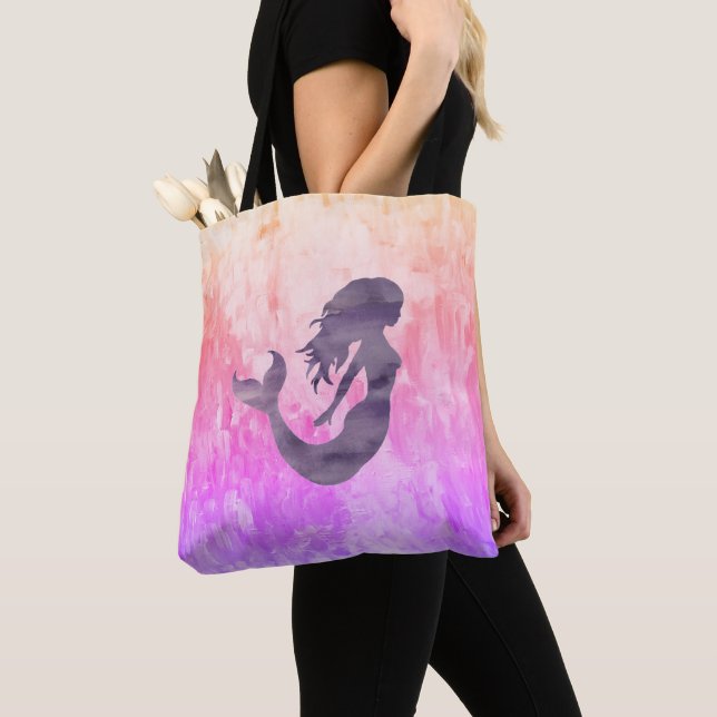 Mermaid Impressionist Ombré Painting Tote Bag (Close Up)