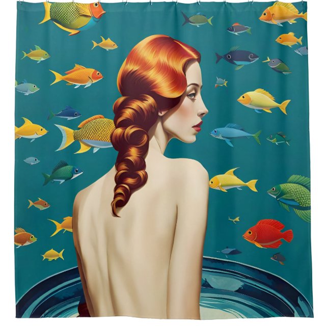 Mermaid in a Bath With Fish Shower Curtain (Front)