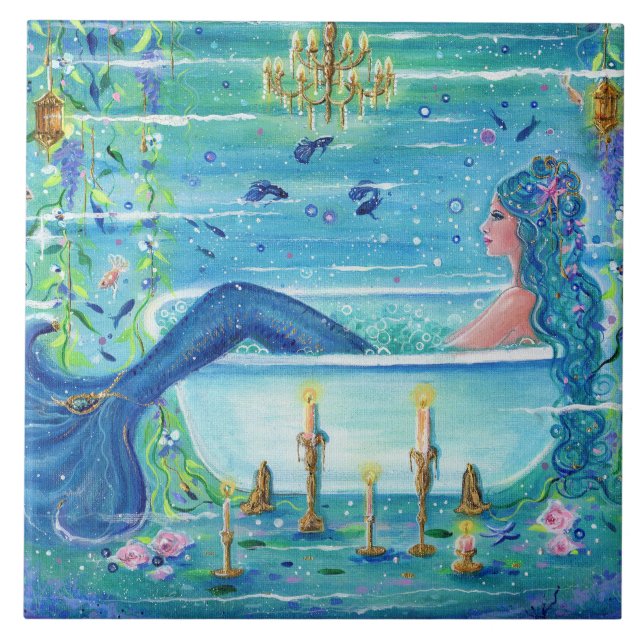 Mermaid in a bathtub art by Renee Lavoie  Ceramic Tile (Front)