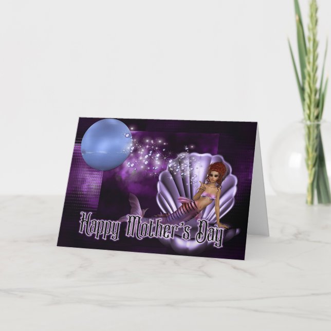 Mermaid in Clam Shell - Fantasy Mother's Day Card (Front)