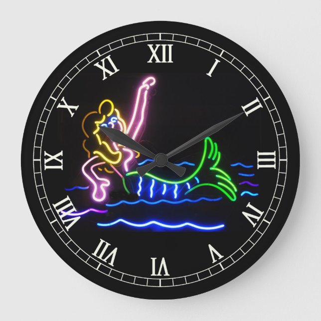 Mermaid in Neon Large Clock (Front)