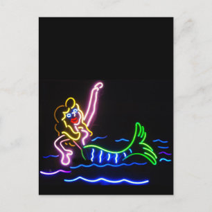 Mermaid in Neon Postcard