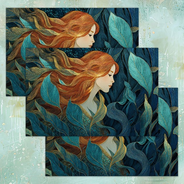 MERMAID IN SEA KELP GARDEN DECOUPAGE TISSUE PAPER (MERMAID IN SEA KELP GARDEN DECOUPAGE TISSUE PAPER)