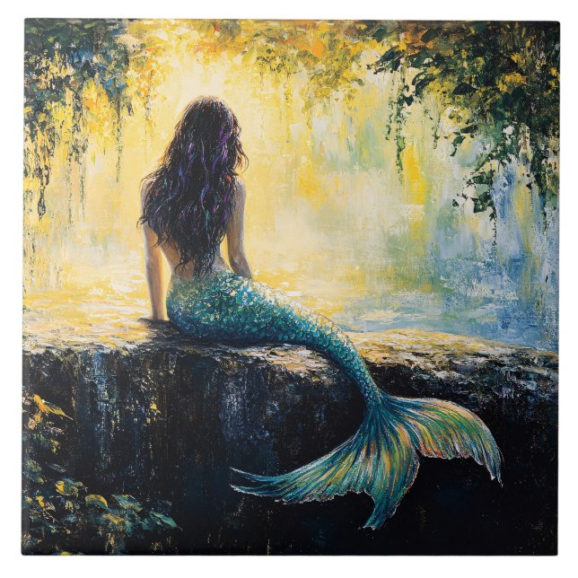 Mermaid in the Cove Painting Ceramic Tile (Front)