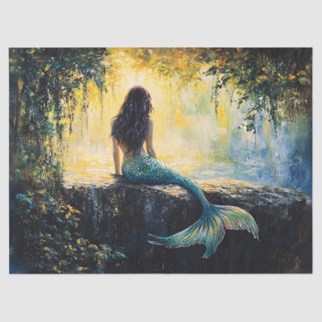 Mermaid in the Cove Painting Decoupage Tissue Paper (Front)