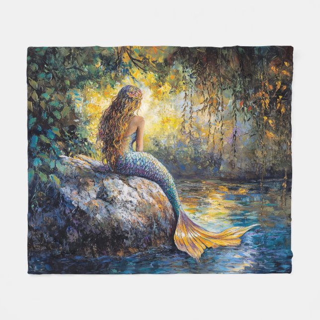 Mermaid in the Grotto Painting Fleece Blanket (Front (Horizontal))