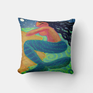 Mermaid in the Moonlight Abstract Art Cushion