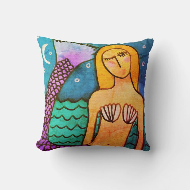Mermaid in the Moonlight Abstract Art Cushion (Front)