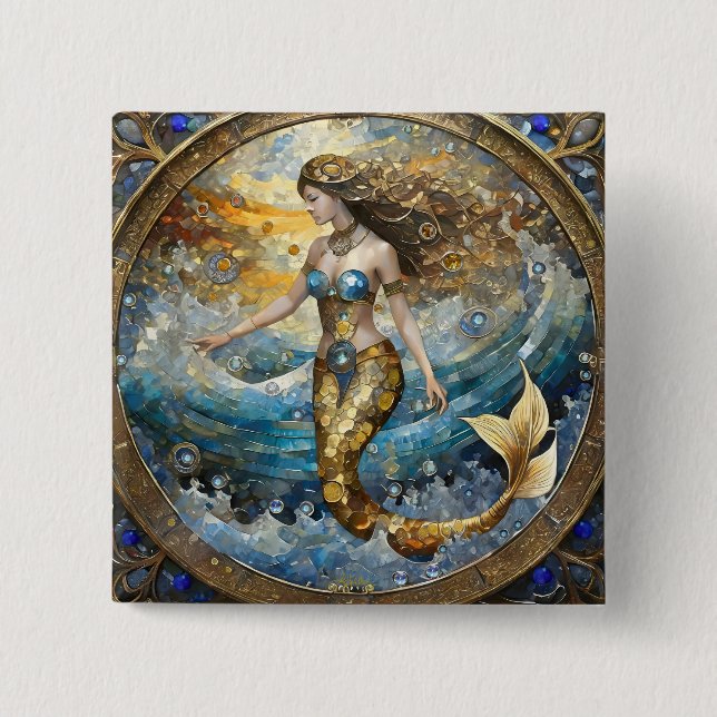Mermaid in the Ocean Waves 15 Cm Square Badge (Front)