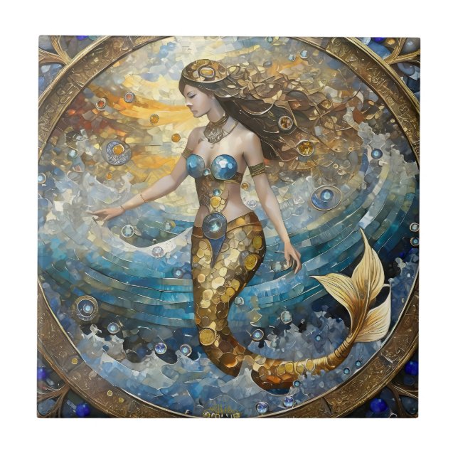Mermaid in the Ocean Waves Ceramic Tile (Front)