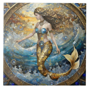 Mermaid in the Ocean Waves Ceramic Tile