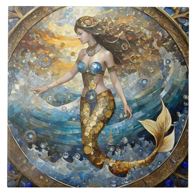 Mermaid in the Ocean Waves Ceramic Tile (Front)