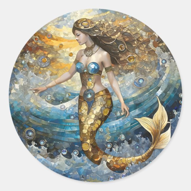Mermaid in the Ocean Waves Classic Round Sticker (Front)