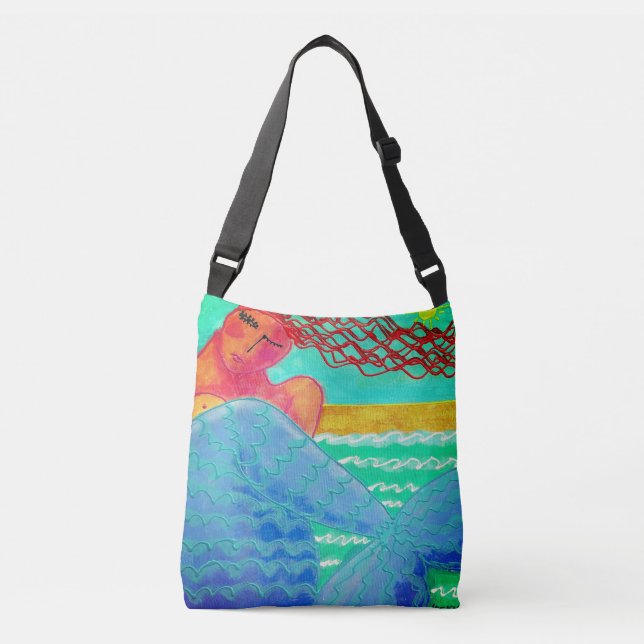 Mermaid in the Sunlight Abstract Art Crossbody Bag (Front)