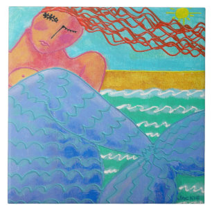 Mermaid in the Sunlight Abstract Painting Ceramic Tile