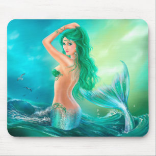 Mermaid in the Sunset with Green Hair Mouse Pad