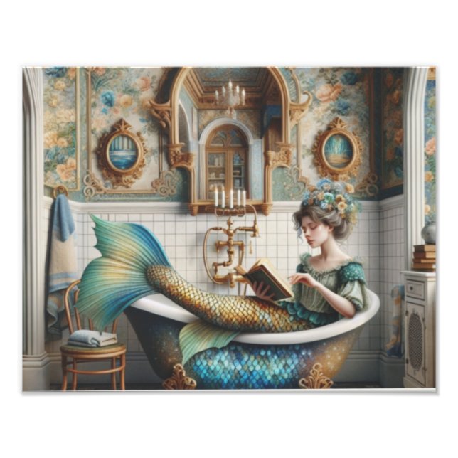 Mermaid in Tub reading Photo Print (Front)