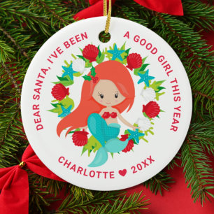 Mermaid I've Been Good Girl Photo Christmas Ceramic Ornament