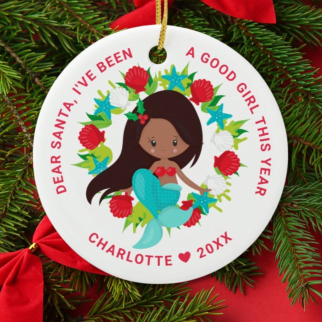 Mermaid I've Been Good Girl Photo Christmas Ceramic Ornament (Creator Uploaded)