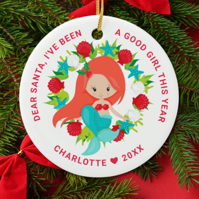 Mermaid I've Been Good Girl Photo Christmas Ceramic Ornament (Creator Uploaded)