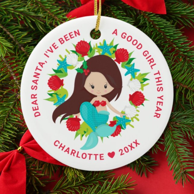 Mermaid I've Been Good Girl Photo Christmas Ceramic Ornament (Creator Uploaded)