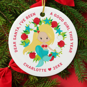 Mermaid I've Been Good Girl Photo Christmas Ceramic Ornament