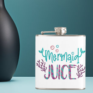 Mermaid Juice Glitter Handwritten Funny Hip Flask