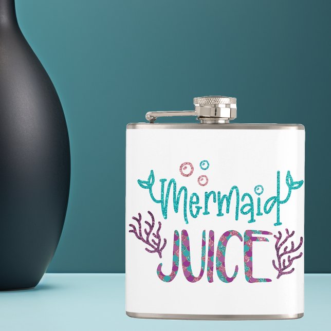 Mermaid Juice Glitter Handwritten Funny Hip Flask (Creator Uploaded)