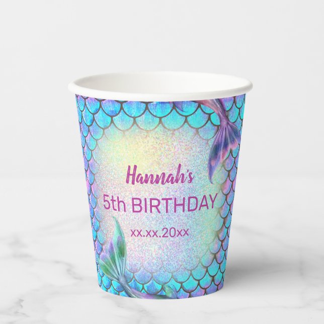 mermaid kids birthday paper cups (Front)