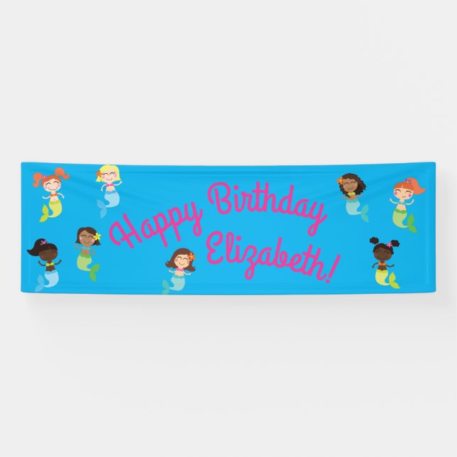 Mermaid Kids Birthday Pool Party Banner (Horizontal)