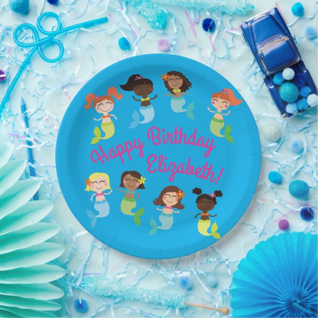 Mermaid Kids Birthday Pool Party Paper Plate (Party)