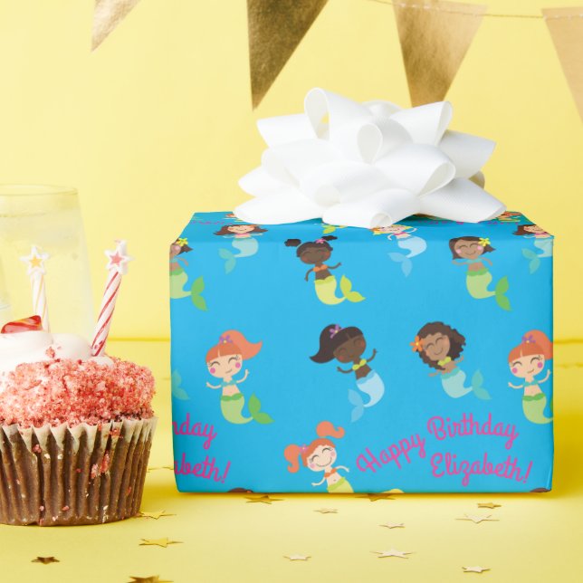 Mermaid Kids Birthday Pool Party Wrapping Paper (Birthday Party)