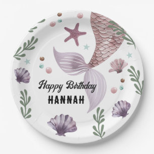 Mermaid Kids Birthday Sea Purple Paper Plate