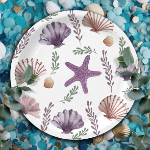 Mermaid Kids Birthday Sea Purple Pattern Paper Plate