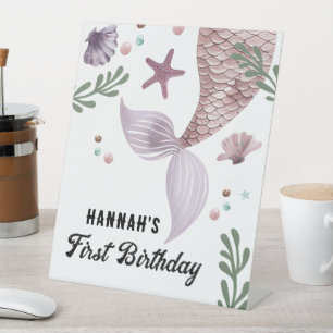 Mermaid Kids Birthday Sea Purple Pedestal Sign