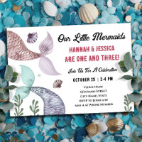 Mermaid Kids Double Birthday Invitation