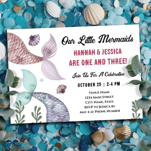 Mermaid Kids Double Birthday Invitation (Creator Uploaded)
