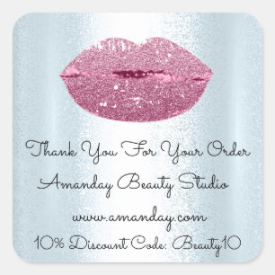 Mermaid Kiss Lips Thank You Shopping Blue Square Sticker