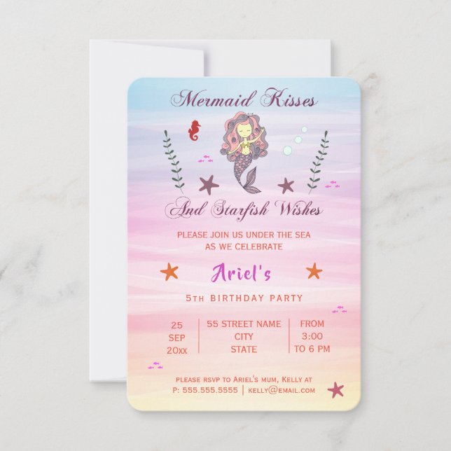 Mermaid Kisses and Starfish Wishes | Party Invite (Front)